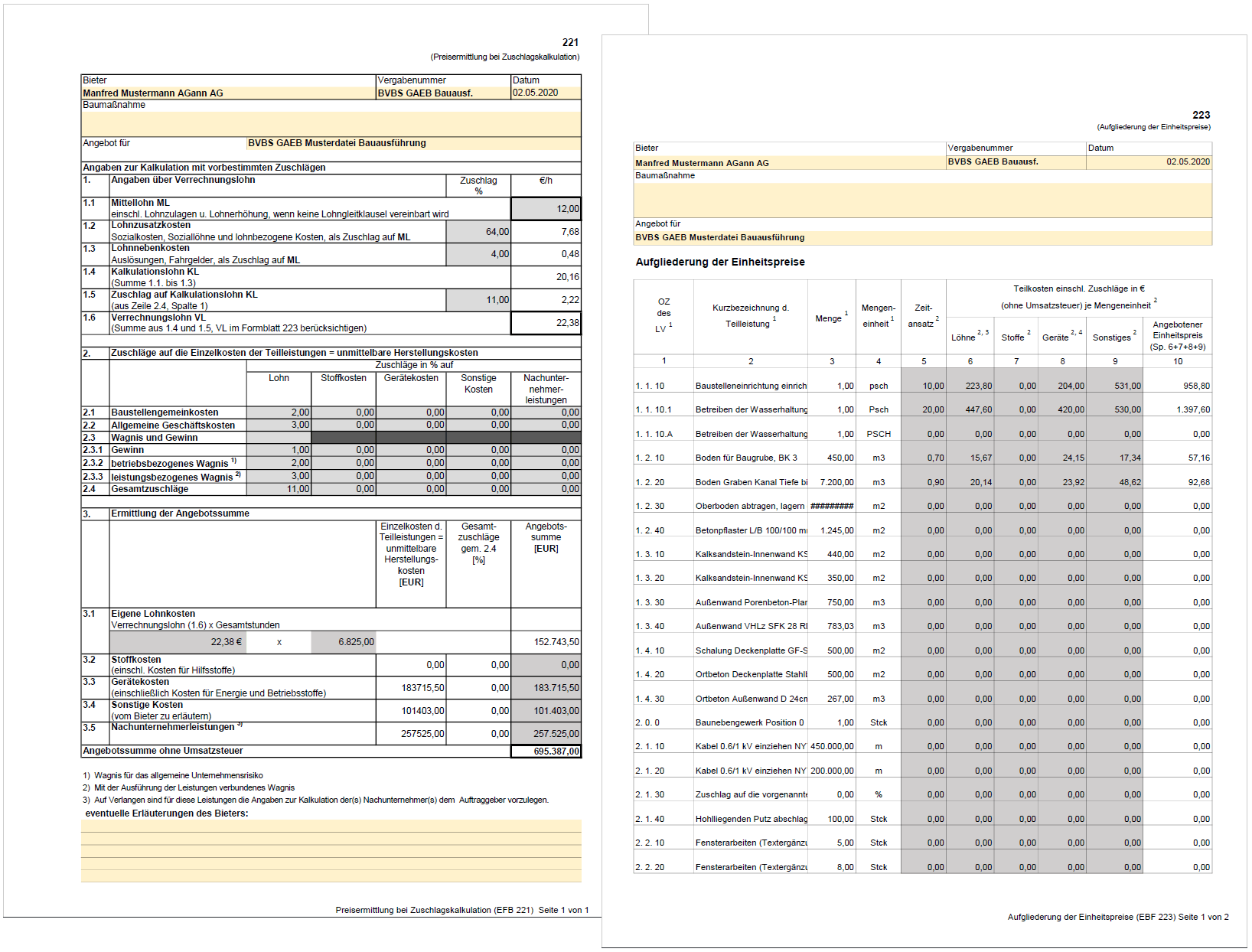 GAEB-Online 2023: Excel EFB-Rckwrtskalkulation